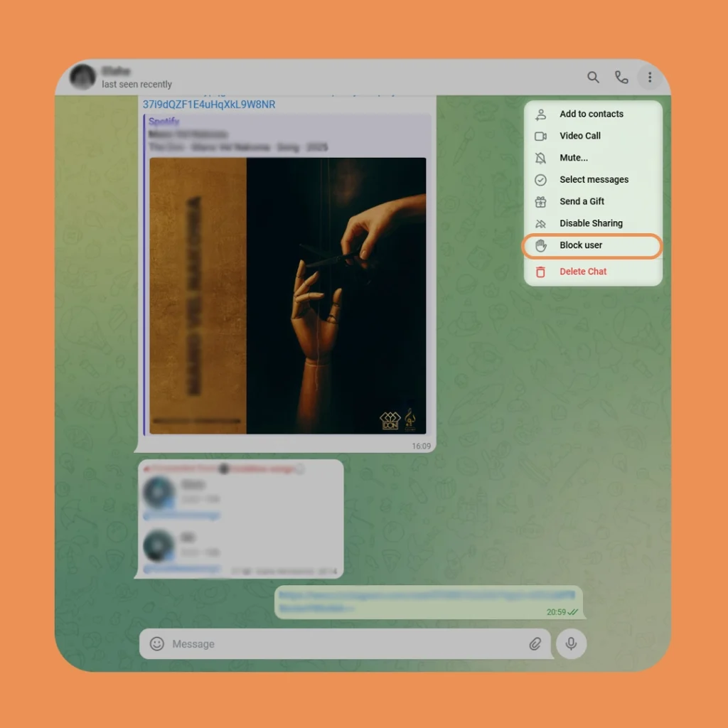 Block Someone on Telegram web