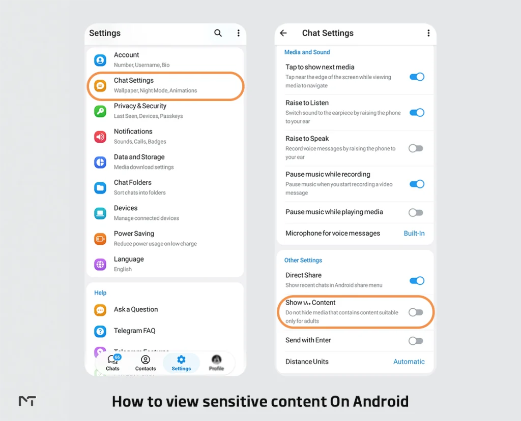 View Sensitive Content on Telegram (android) step by step screenshots