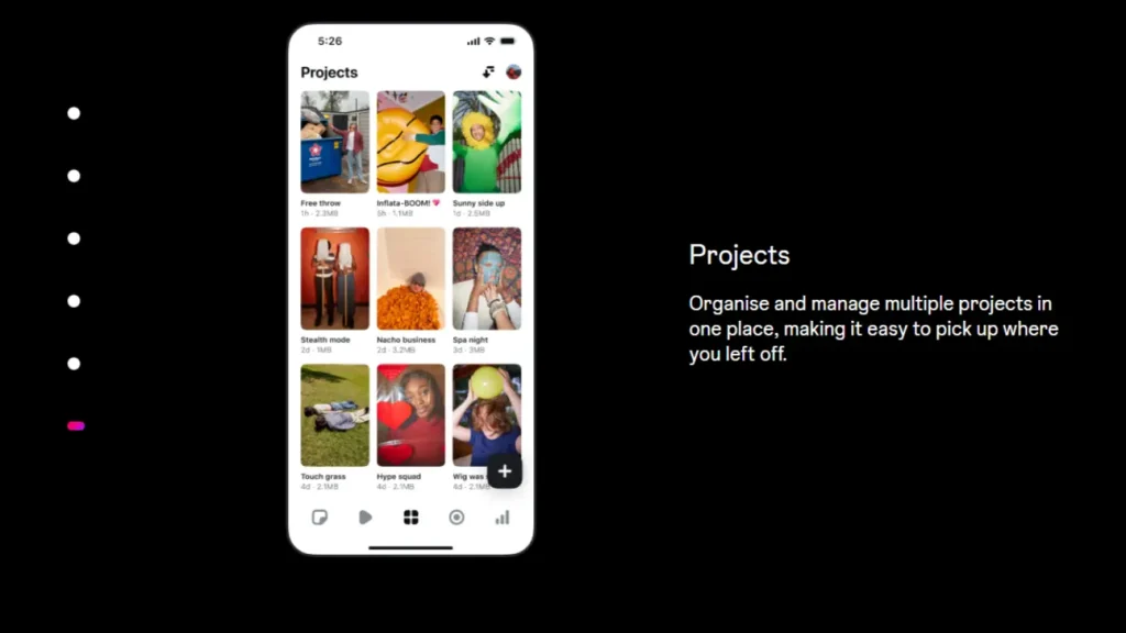 Dashboard for managing multiple video projects