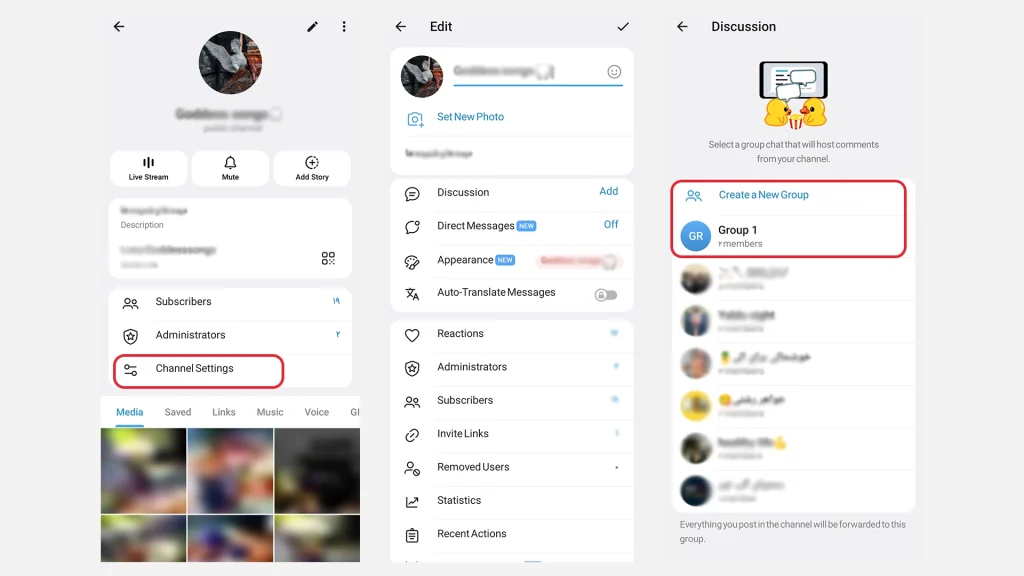 How to create Telegram group with multiple channels