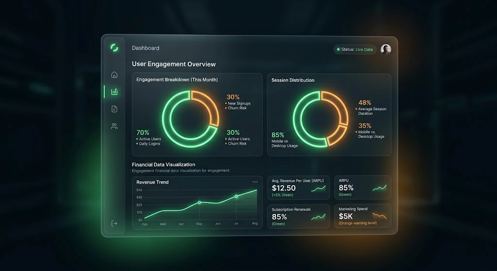 Digital dashboard interface showing VIP client segmentation and user engagement analytics