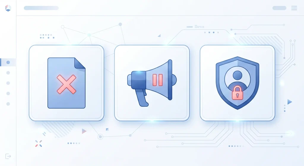 Visual comparison showing the differences between ad rejected ad removed and account disabled statuses.