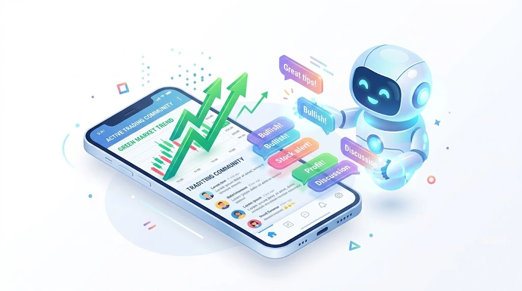 A 3D illustration of a smartphone and an AI robot managing an active forex Telegram community