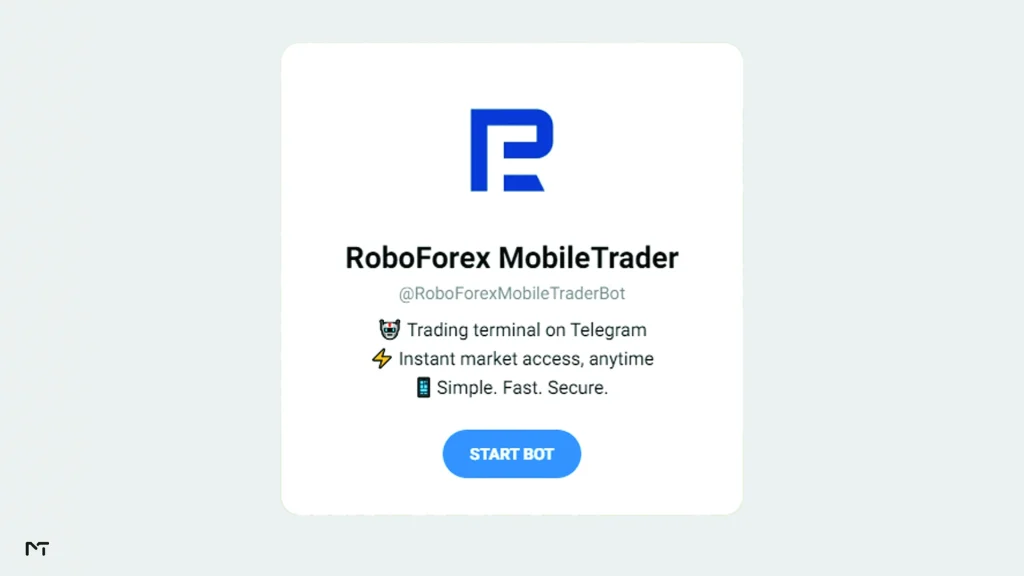 RoboForex MobileTrader mini app interface inside Telegram