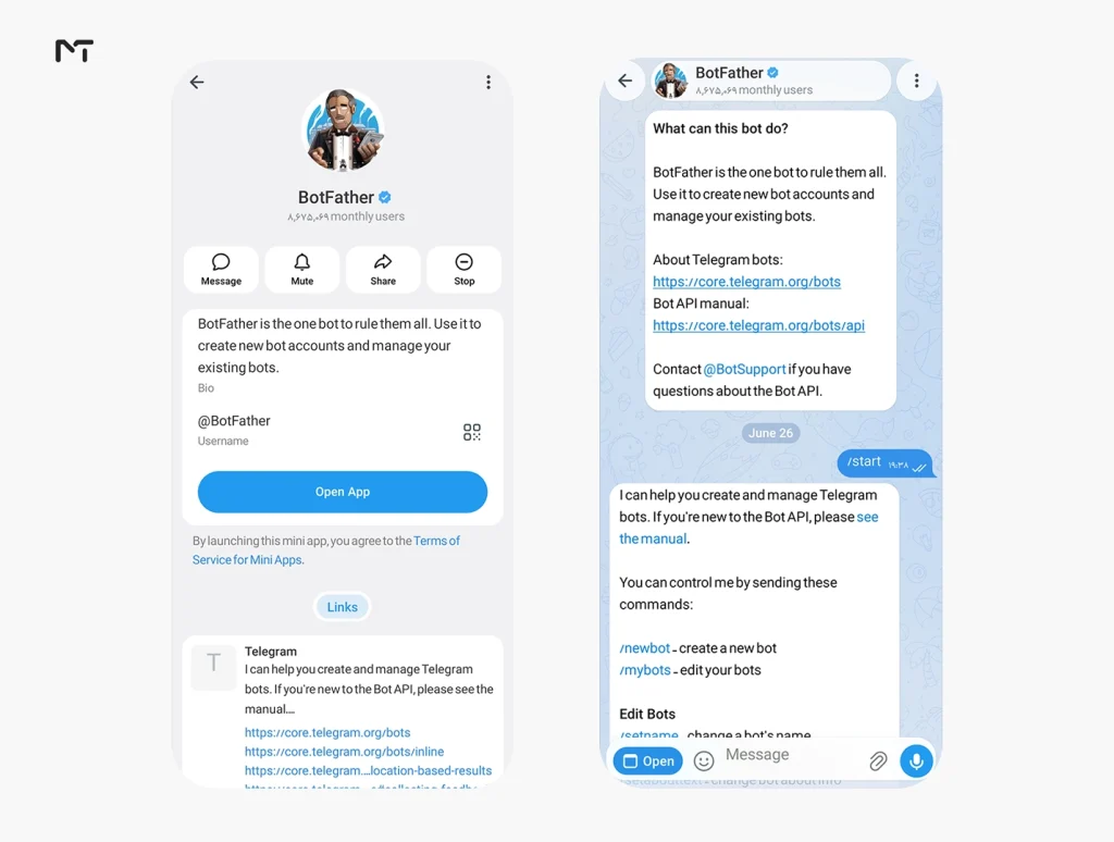 Telegram BotFather mini app interface showing how developers register new projects and generate API keys for the Cocoon network