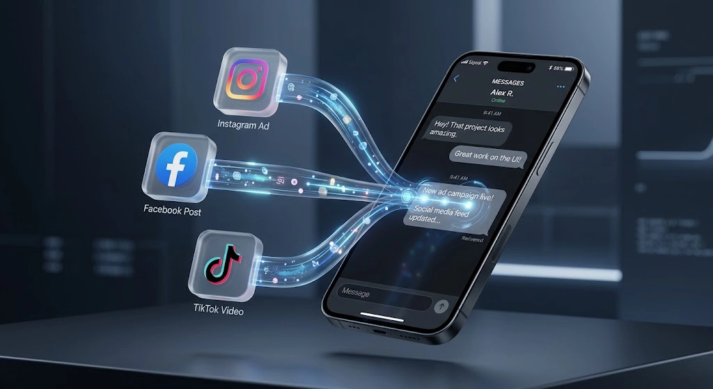 Telegram bot deep linking data flow showing campaign attribution from external ads to analytics.