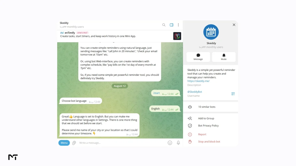 Scheduling project deadline reminders using natural language in the Skeddy Telegram bot