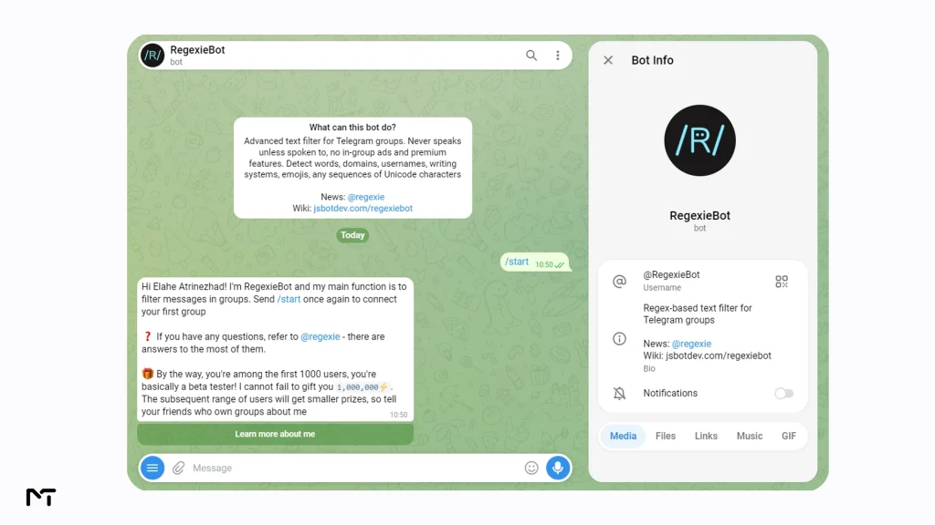 Creating a custom regex filter rule in RegexieBot for Telegram