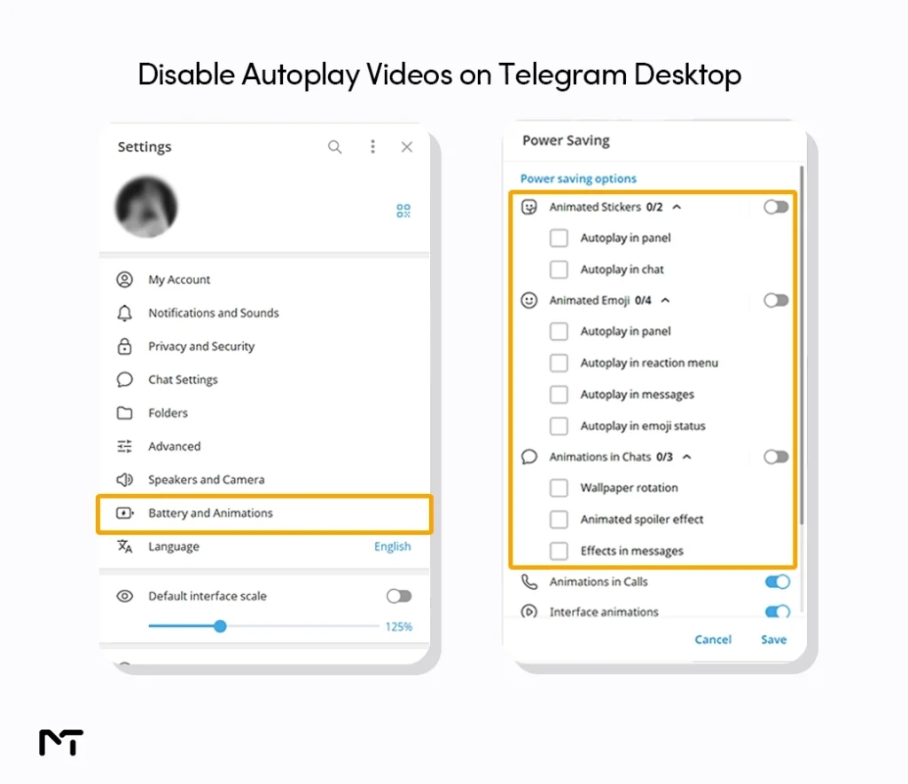 Step by step guide to turn off autoplay videos in Telegram Desktop Battery and Animations settings