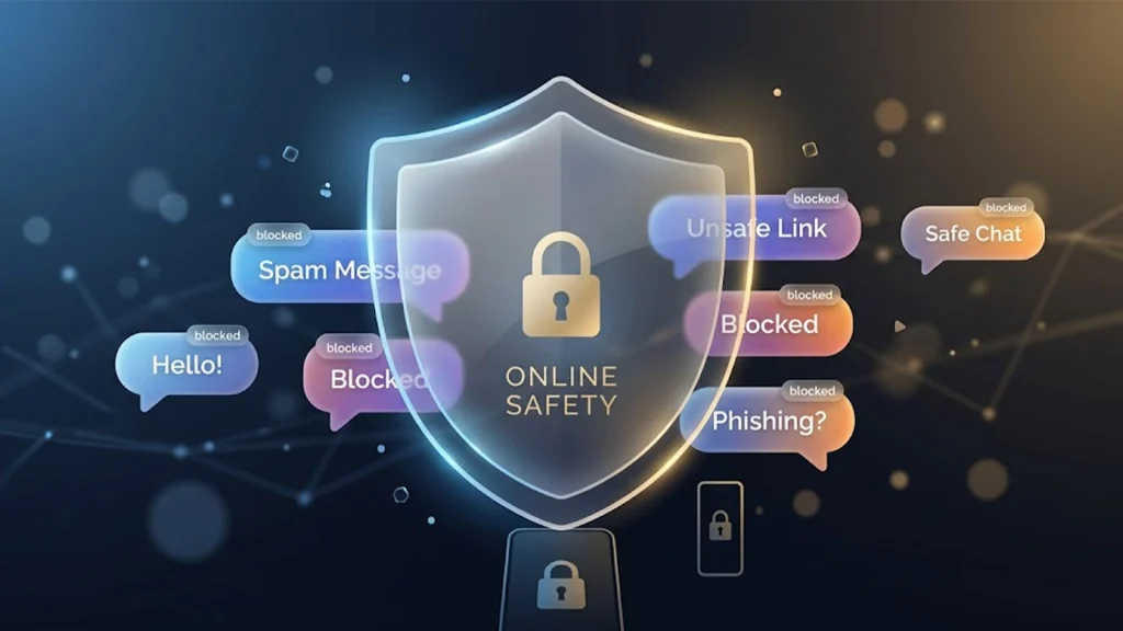 3D illustration of a security shield blocking unknown messages on Telegram