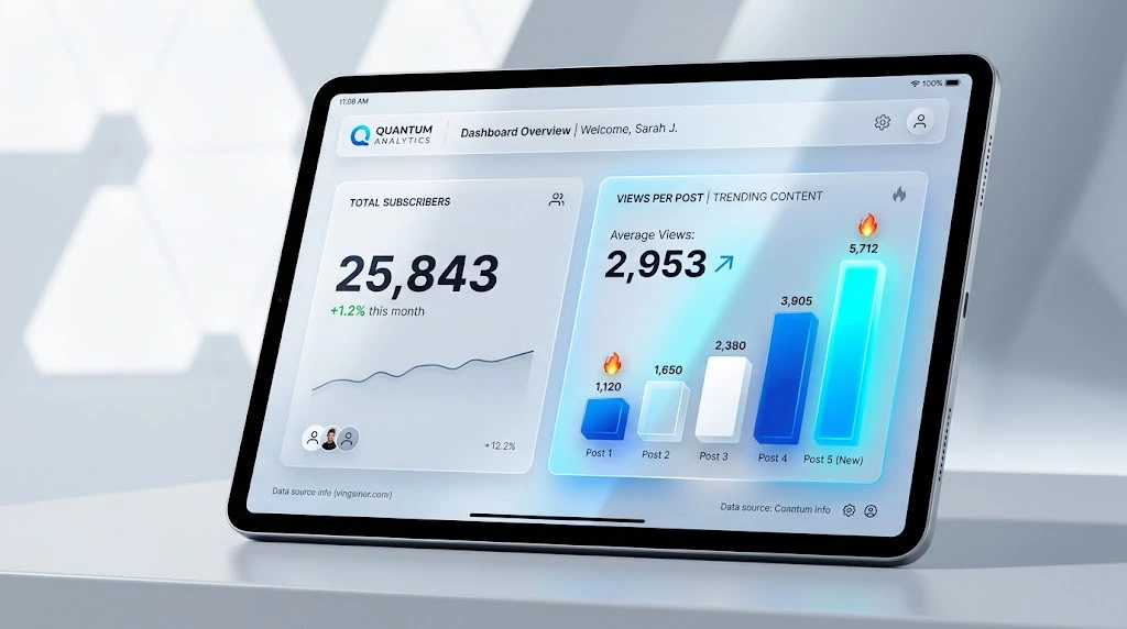 Analytics dashboard comparing Telegram channel subscriber count with post view rates